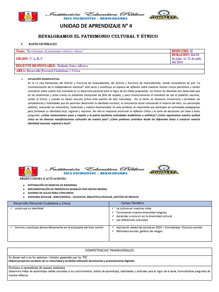 UNIDAD N°4 -2° GRADO | PDF | Aprendizaje | Biblioteca escolar