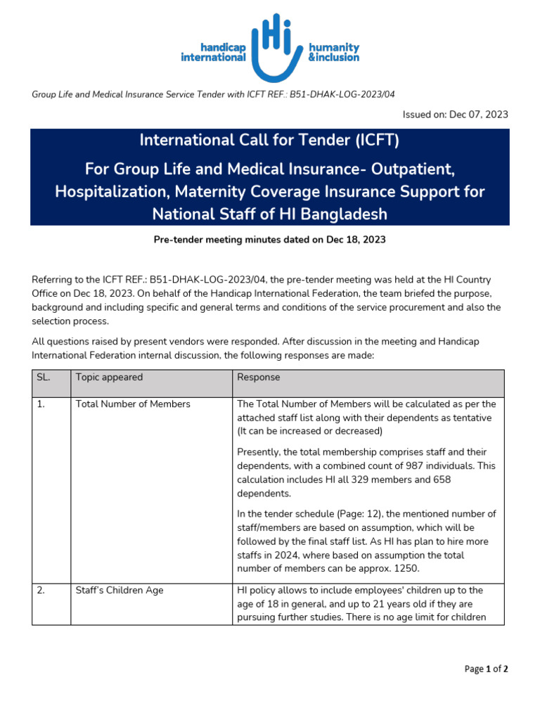Group Life & Medical Insurance Tender | PDF | Insurance