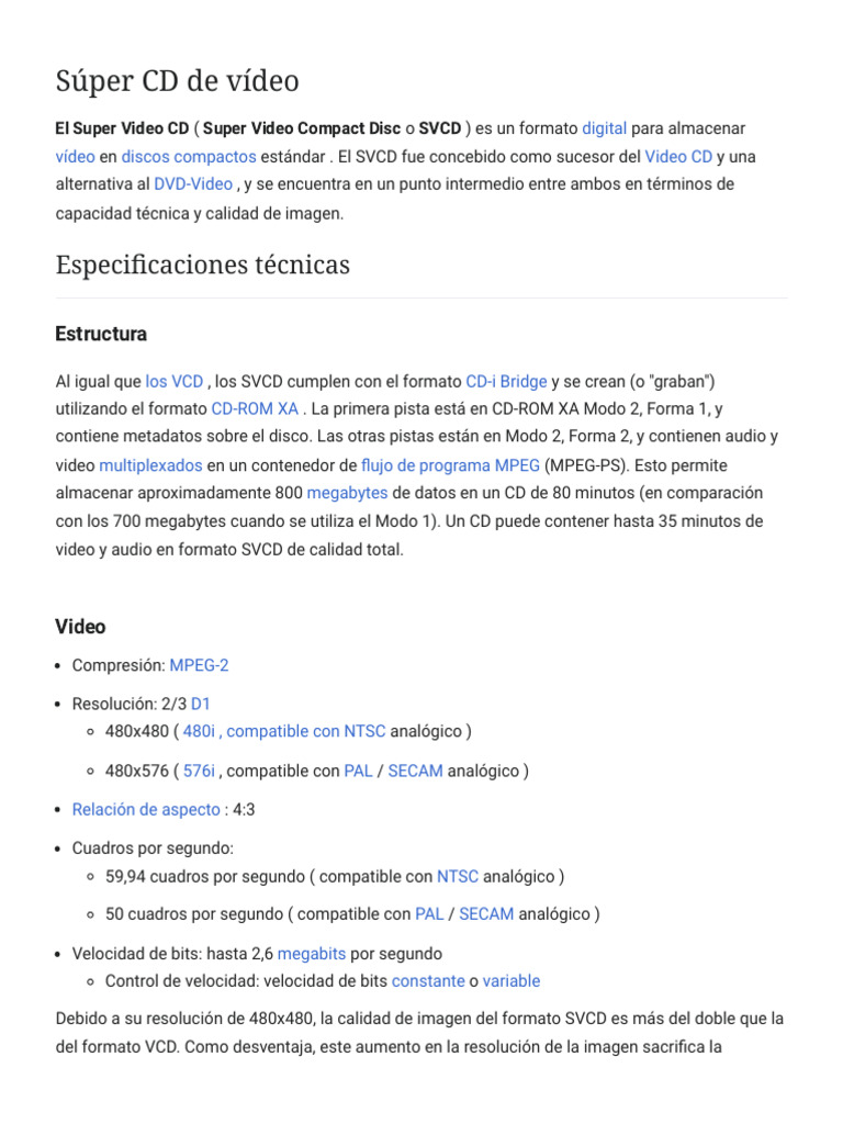 Super Video CD: Formato y Especificaciones | PDF | Disco compacto | DVD