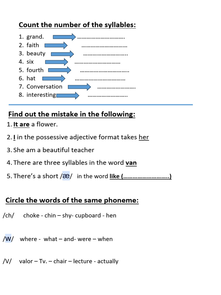 Syllable Counting and Phoneme Exercises | PDF