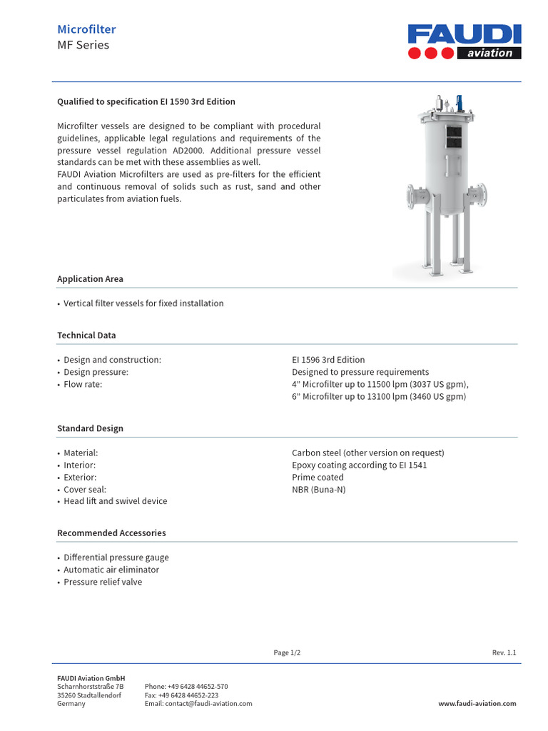 FAUDI Aviation Microfilter Specifications | PDF | Industrial Processes ...