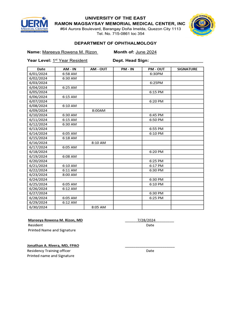 June 2024 Ophthalmology Resident Log | PDF | Sports & Recreation ...