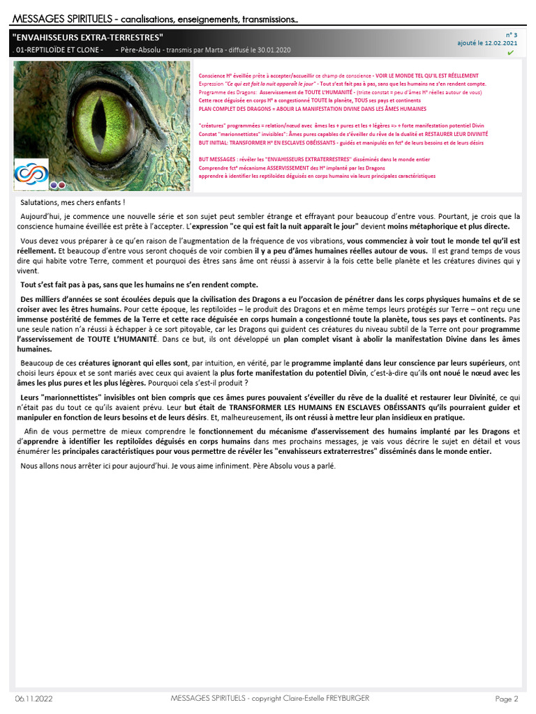 01-Reptiloïde Et Clone - ? | PDF | Âme | Dieu