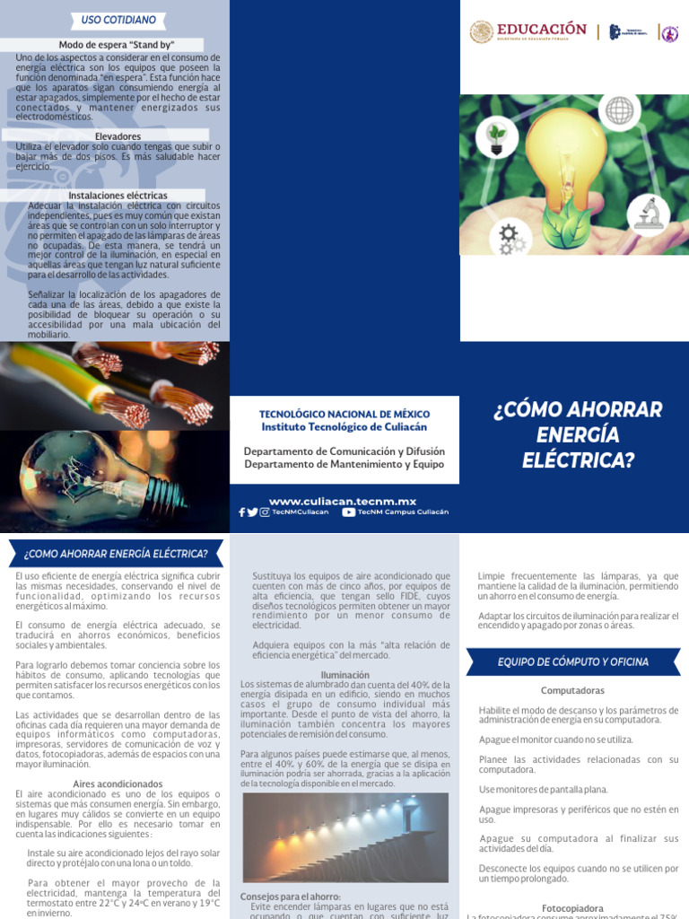 Triptico Ahorro de Energia 2021 | PDF | Encendiendo | Ingenieria Eléctrica