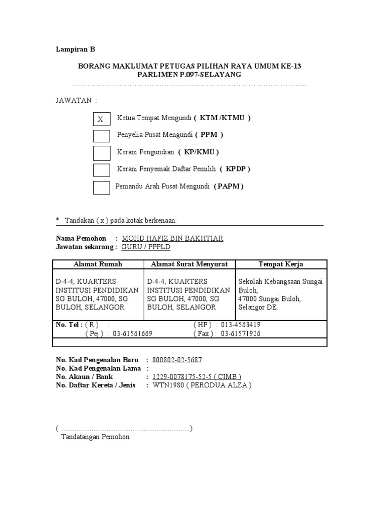Borang Petugas Pilihanraya 13 Pdf