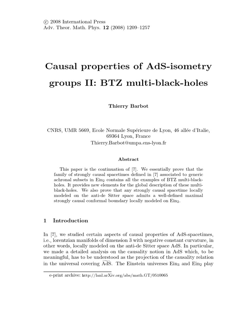 BTZ Causal | PDF | Black Hole | Spacetime