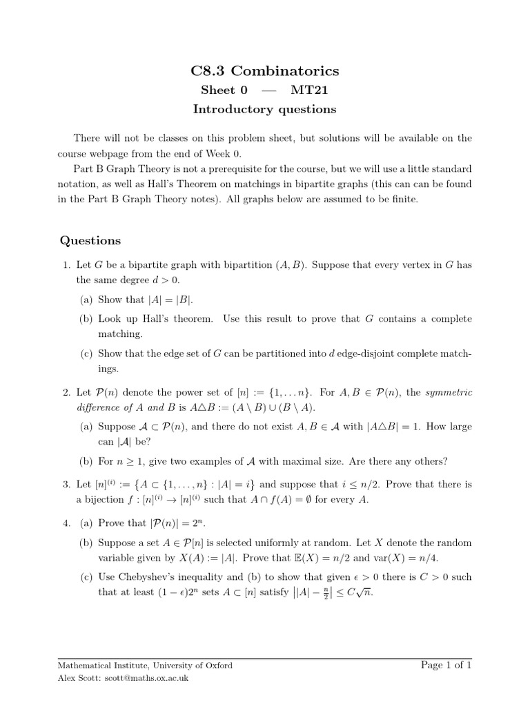 Combinatorics and Graph Theory Problems | PDF