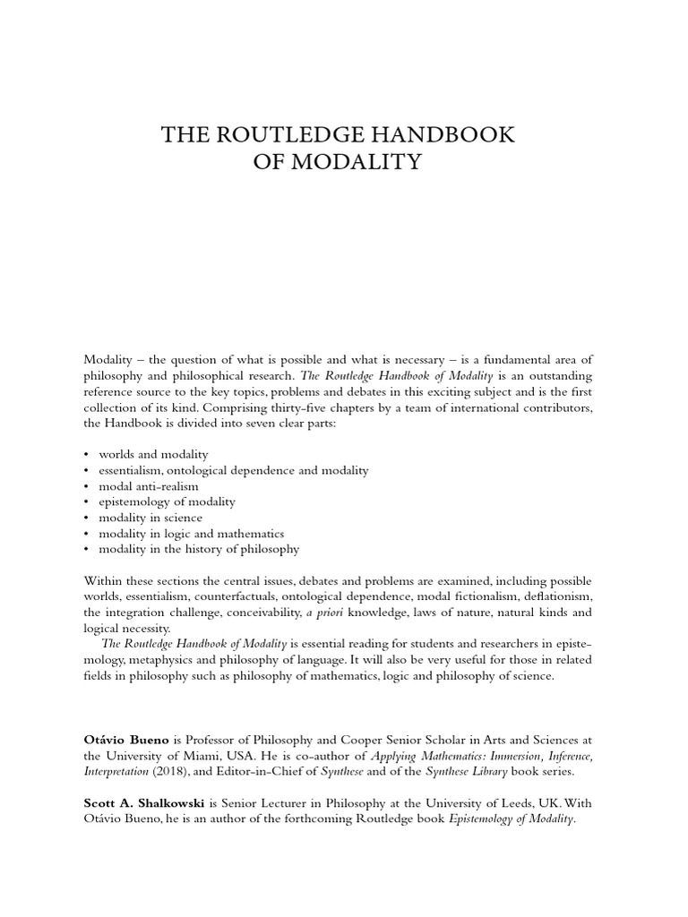 Routledge Handbook of Modality | PDF | Modal Logic | Metaphysics