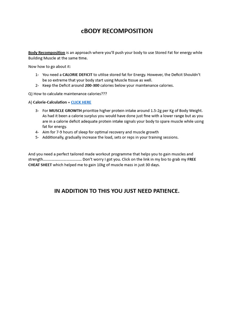 Body Recomposition Guide: Build Muscle & Burn Fat | PDF | Self ...