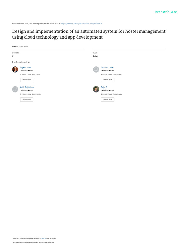 Automated Hostel Management System | PDF | System | Databases