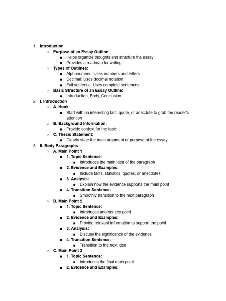 How To Do An Essay Outline Pdf Essays Evidence