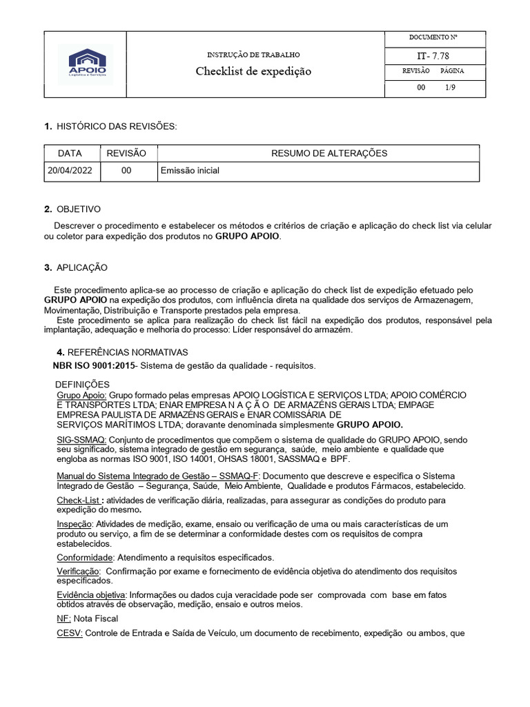 Checklist de Expedição de Produtos | PDF | Processo de negócios