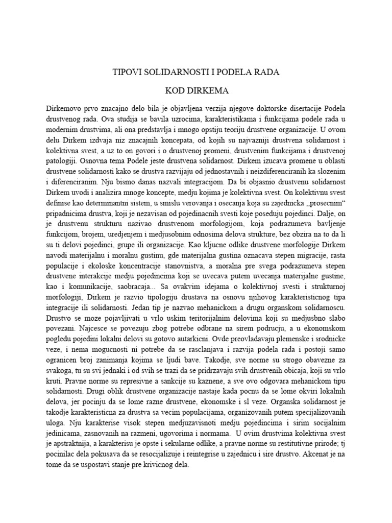 Tipovi Solidarnosti I Podela Rada | PDF