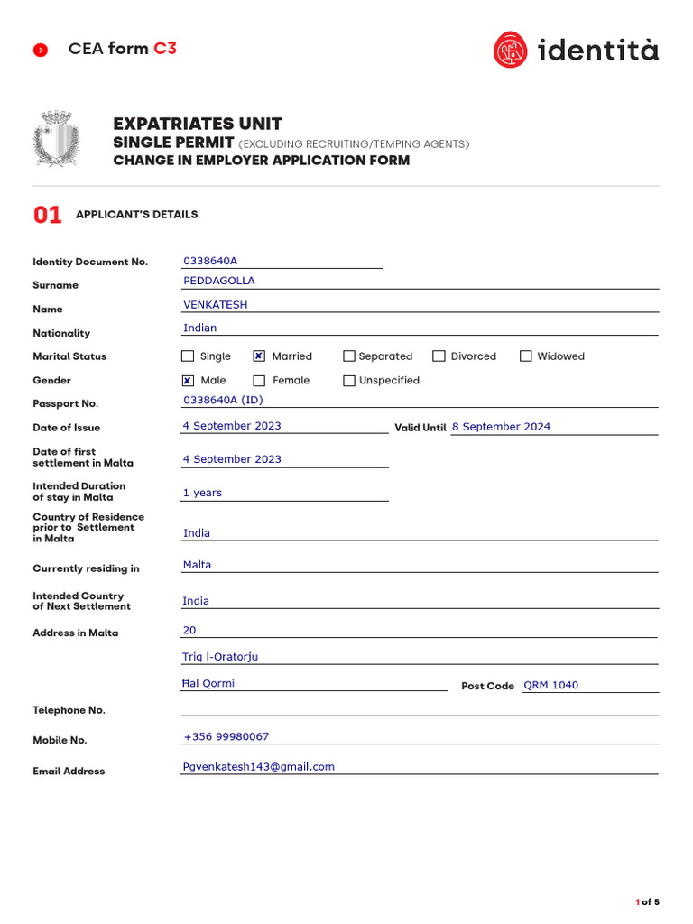 Change of Employer Application CEA Form C3 | PDF | Employment | Travel Visa
