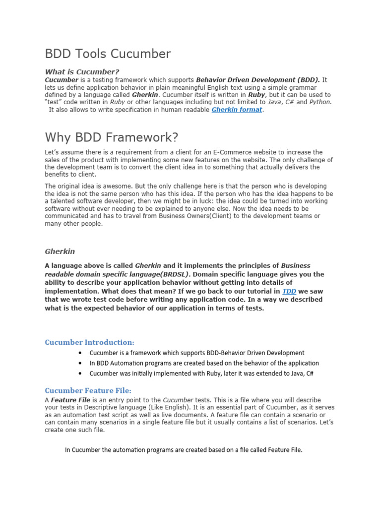 Cucumber BDD Framework Overview | PDF | Software Engineering | Computer ...