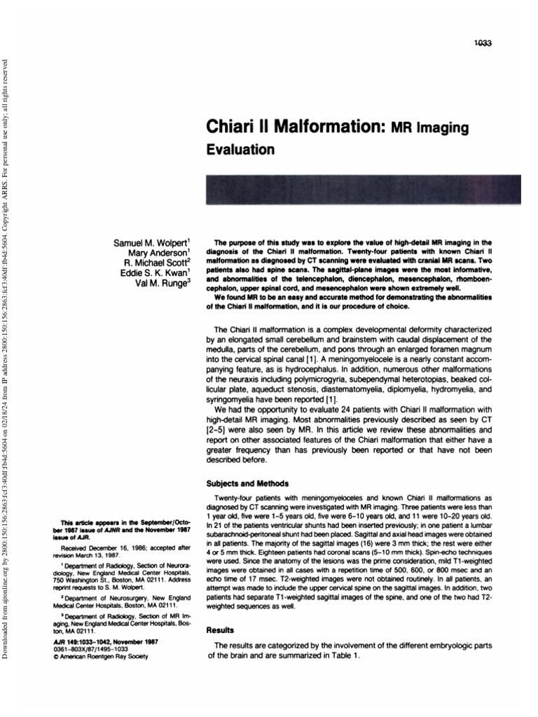 Wolpert Et Al 2012 Chiari II Malformation MR Imaging Evaluation | PDF ...