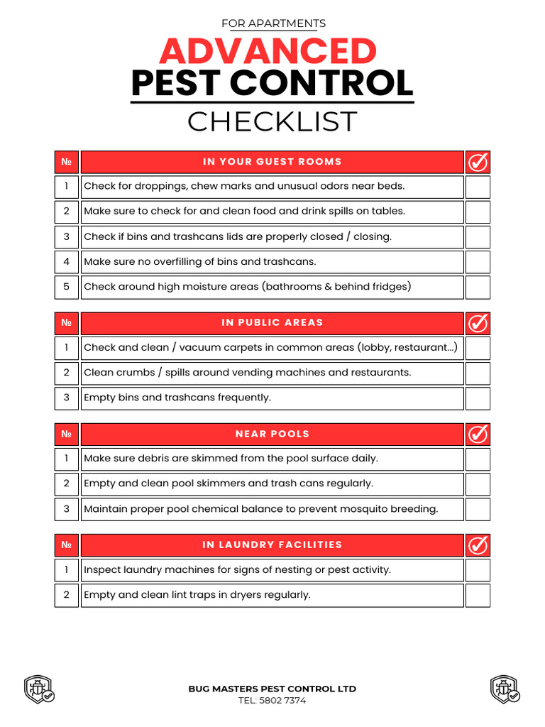 ADVANCED PEST CONTROL CHECKLIST For Apartments | PDF