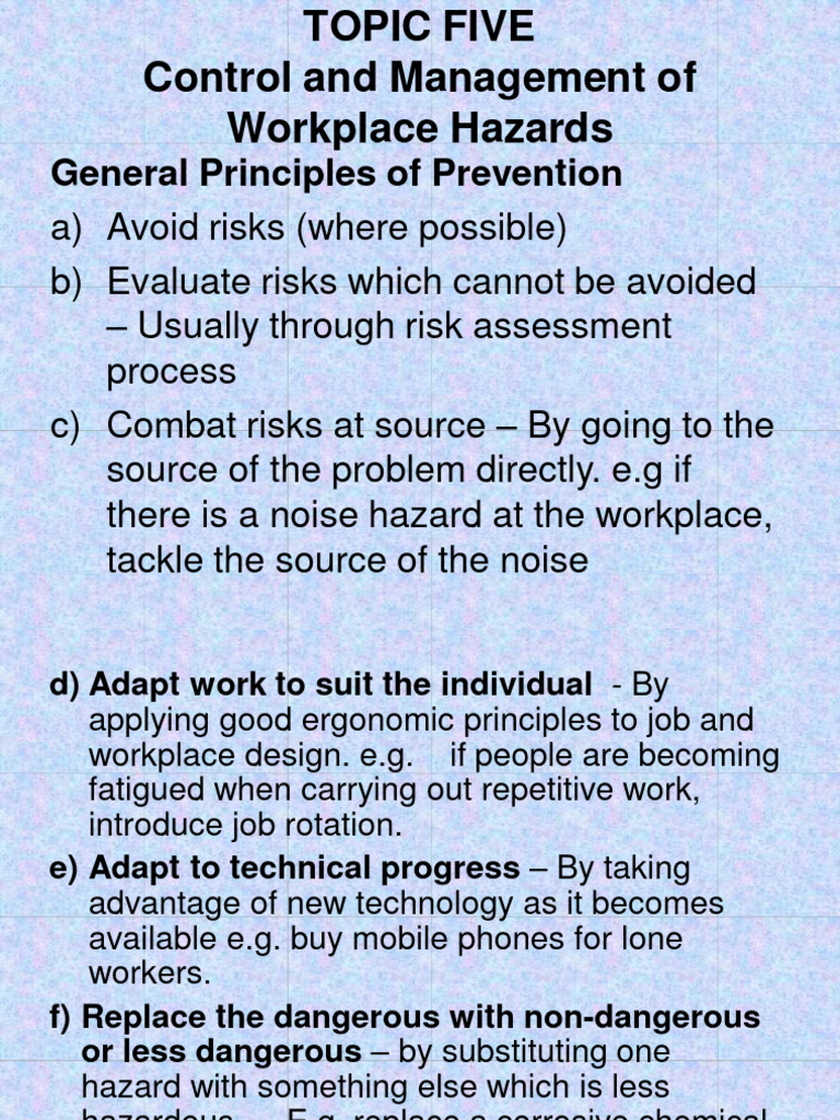 Chapter 5 - Control & MGT of Workplace Health Hazards | PDF | Personal ...