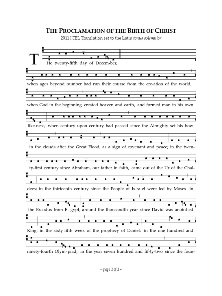 Catholic Christmas Proclamation 2022 Christmas Proclamation (Traditional Melody, 2011 Icel English Text) | Pdf