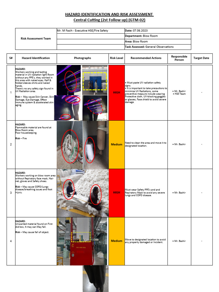 Blow Room Hazard Identification Risk Assessment 07.06.2023 | PDF ...