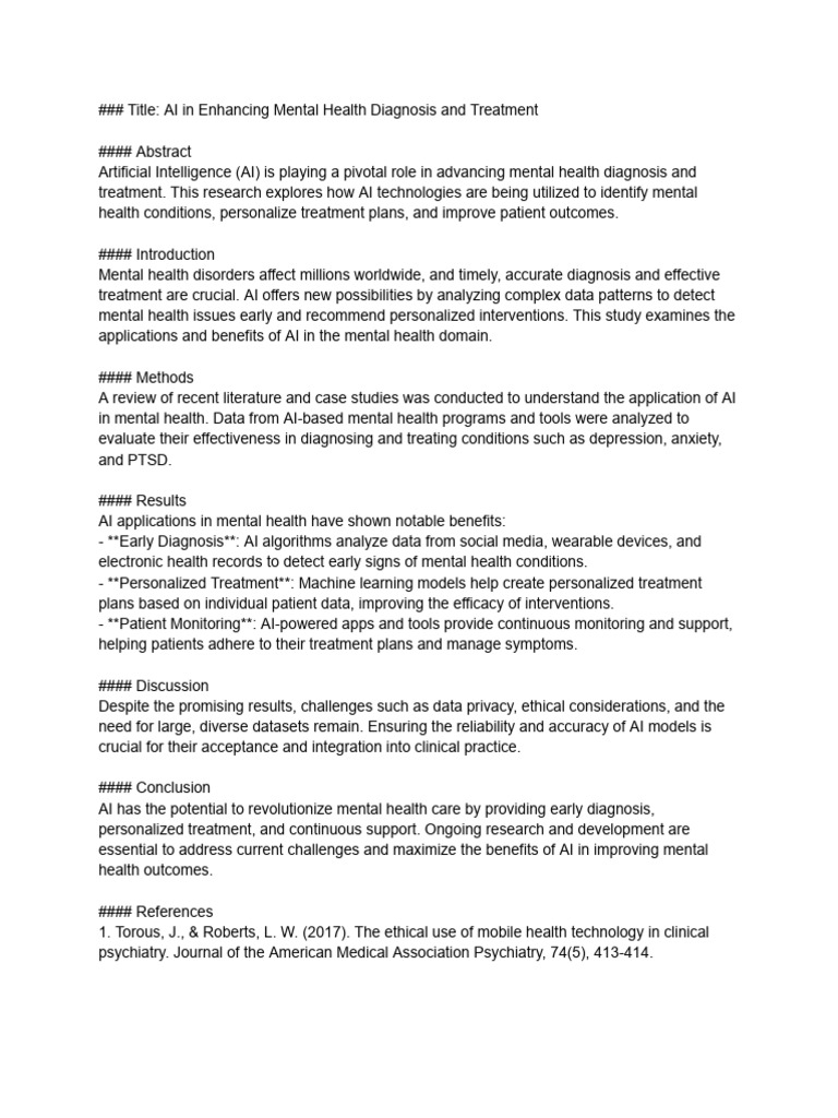 Title - AI in Enhancing Mental Health Diagnosis and Treatment | PDF ...