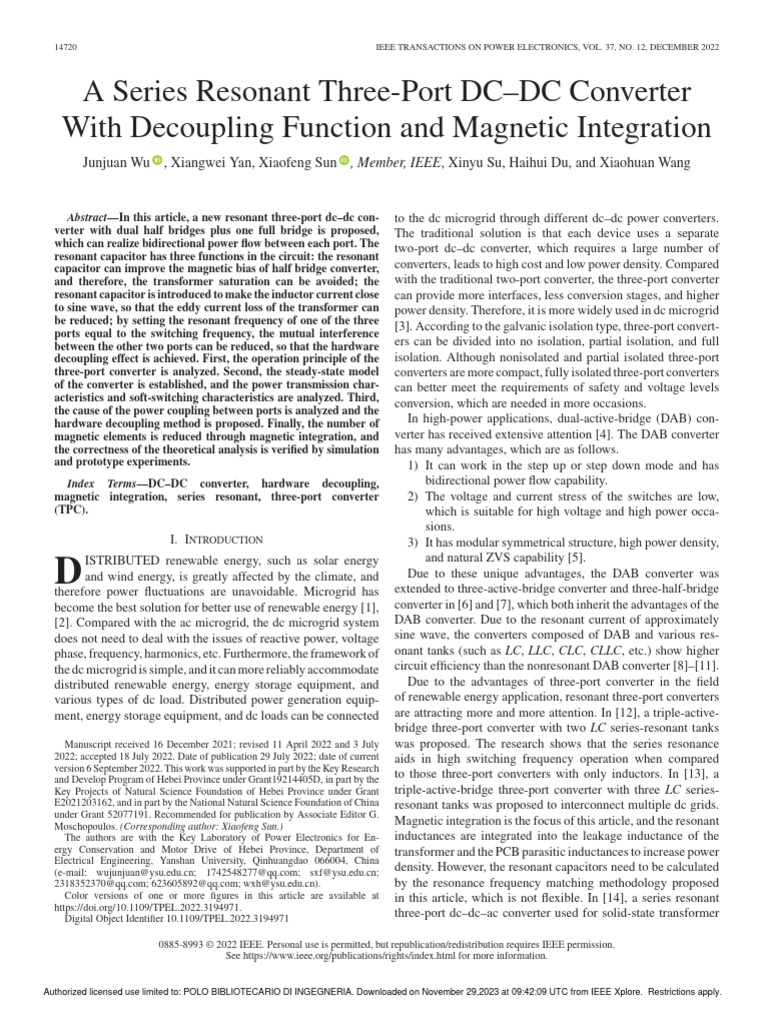A Series Resonant Three-Port DCDC Converter With Decoupling Function ...