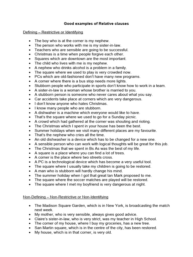 Examples of Defining & Non-Defining Clauses | PDF | Christmas
