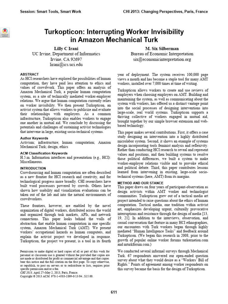 Turkopticon - Interrupting Worker Invisibility | PDF | Cost Of Living ...
