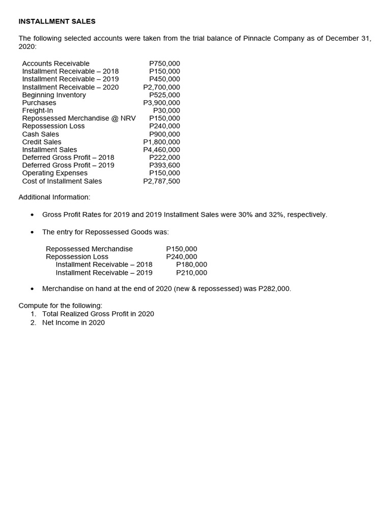 PINNACLE INSTALLMENT SALES | PDF | Balance Sheet | Financial Economics