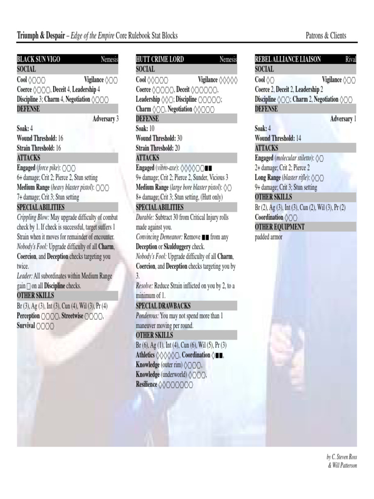 Stat Block - Patrons & Clients | PDF