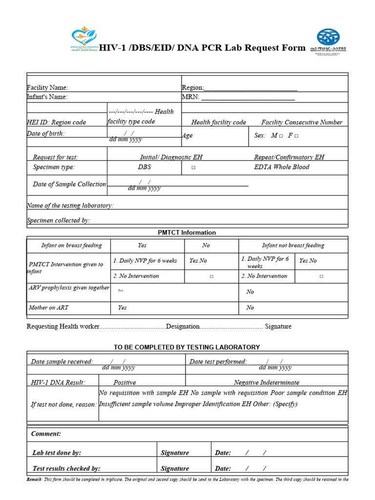 HIV-1 DNA PCR Test Request Form | PDF | Hiv | Medicine