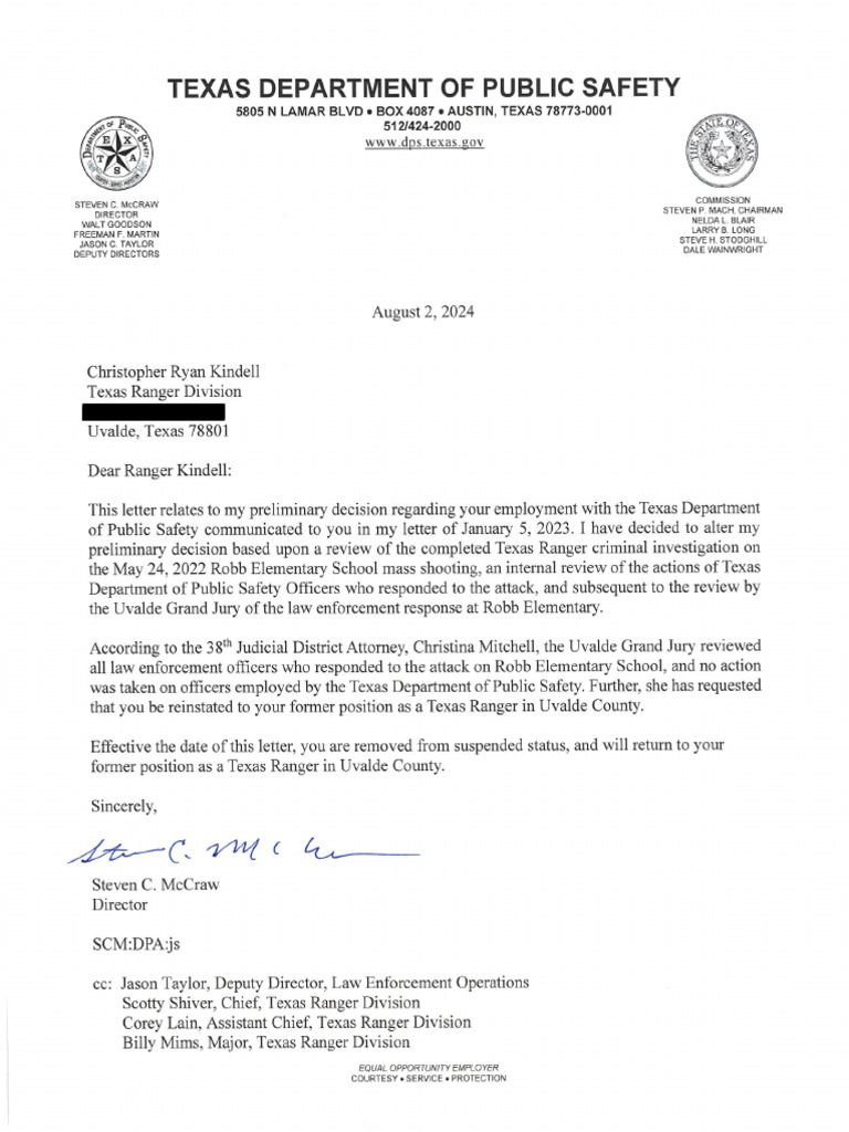 Ranger Kindell Letter | PDF