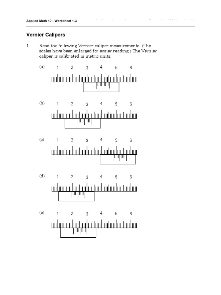 Micrometers Calipers Worksheet