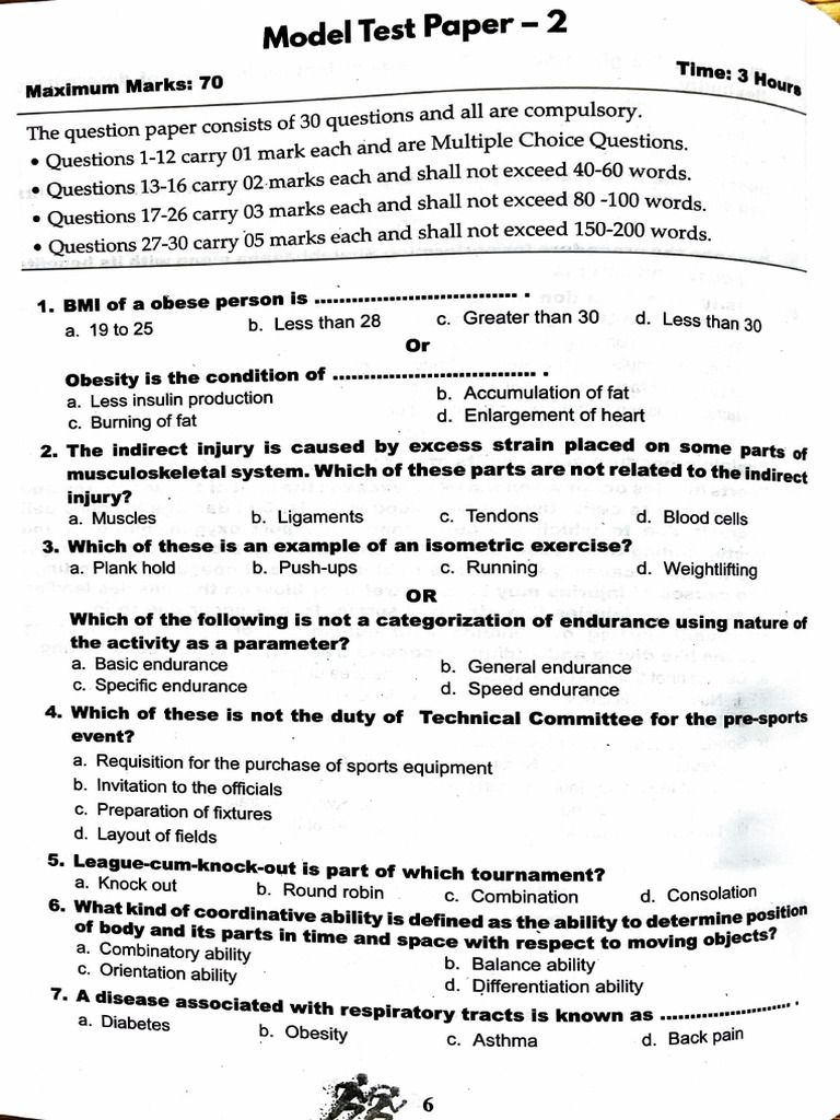 Model Test Paper for Physical Education | PDF | Overweight | Fat