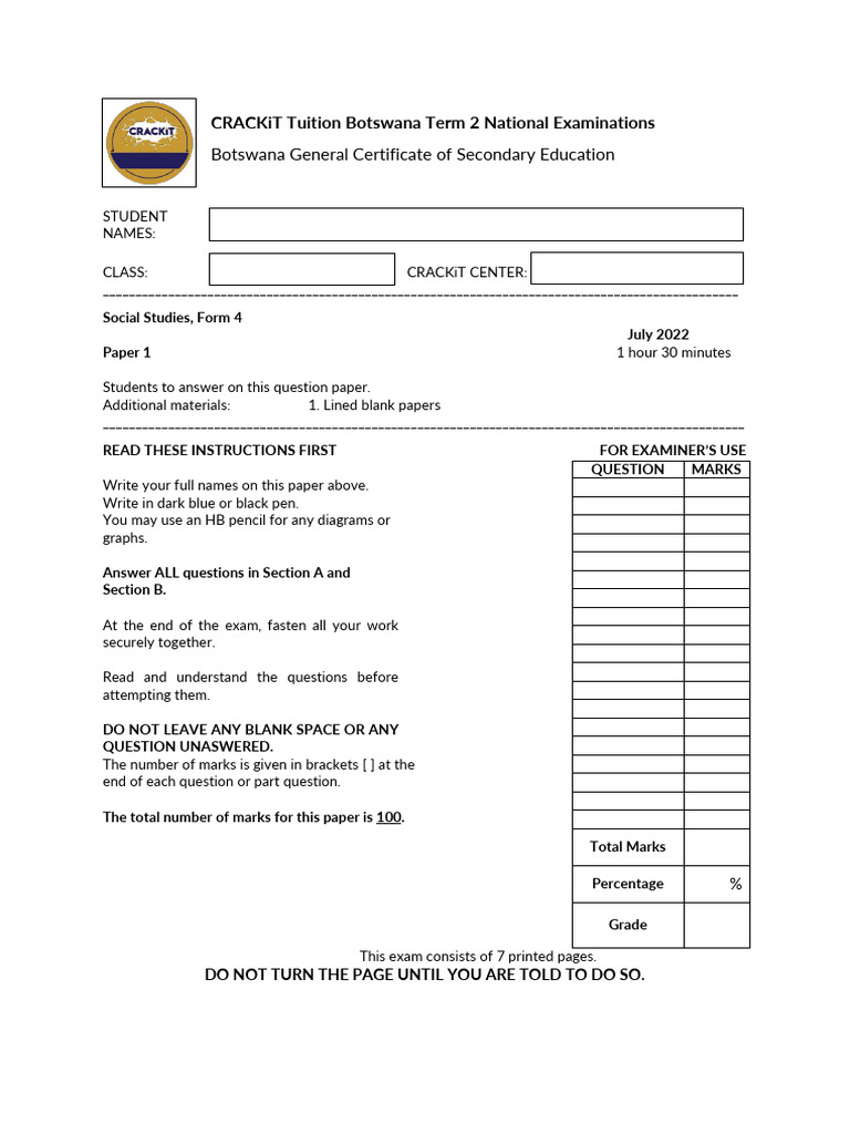 Bgcse social studies paper 1 2022 july exam form 4 pdf