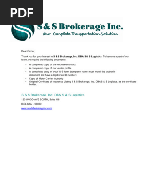 s&s Broker Carrier Agreement