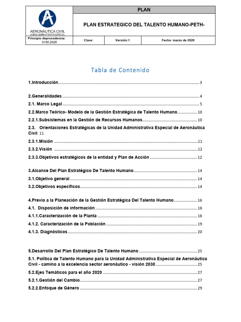 PLAN ESTRATEGICO DE TALENTO HUMANO 2020 | PDF | Planificación
