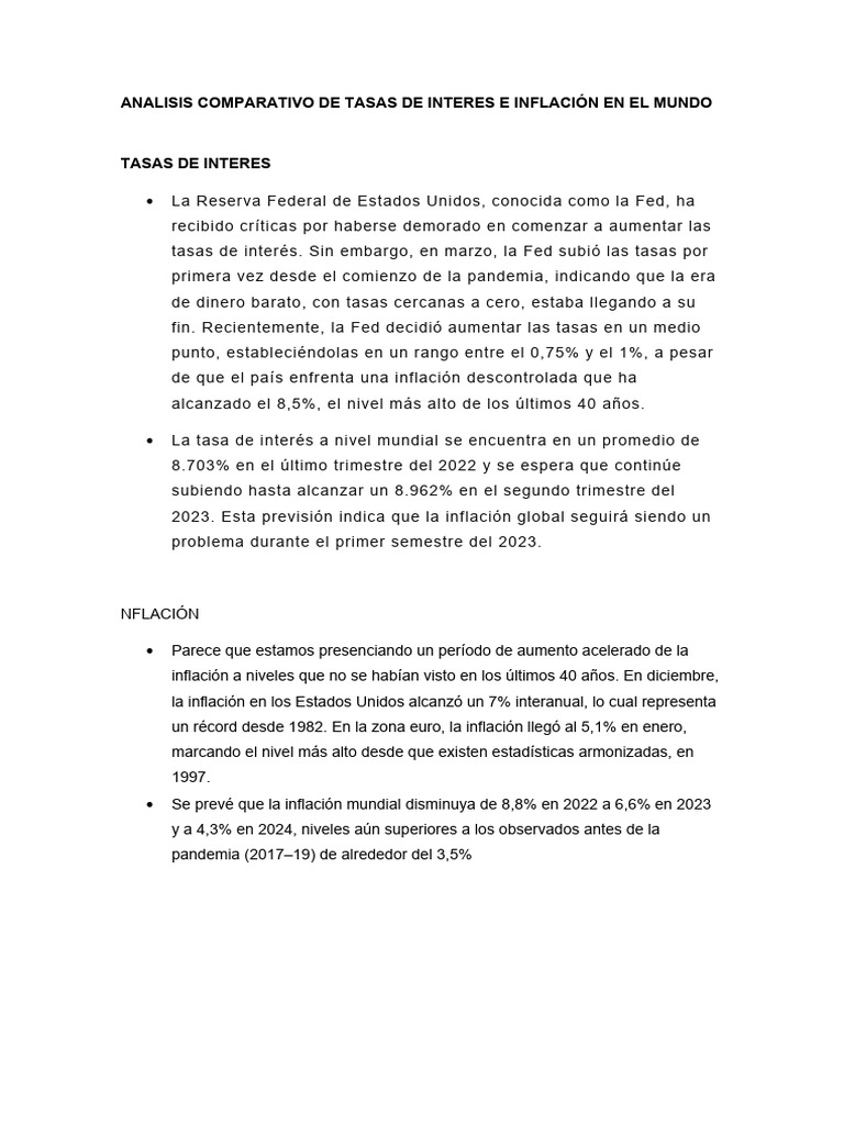 Analisis Comparativo de Tasas de Interes e Inflación en El Mundo | PDF