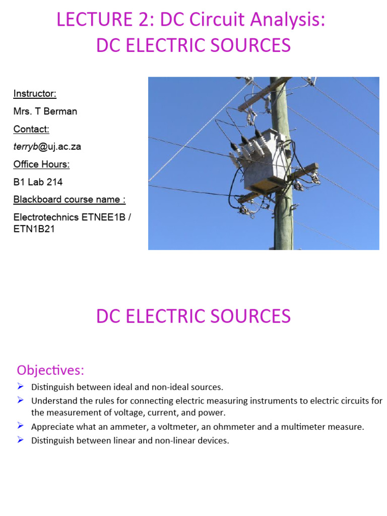 Lecture 2 - DC Electric Sources | PDF | Voltage | Electrical Network