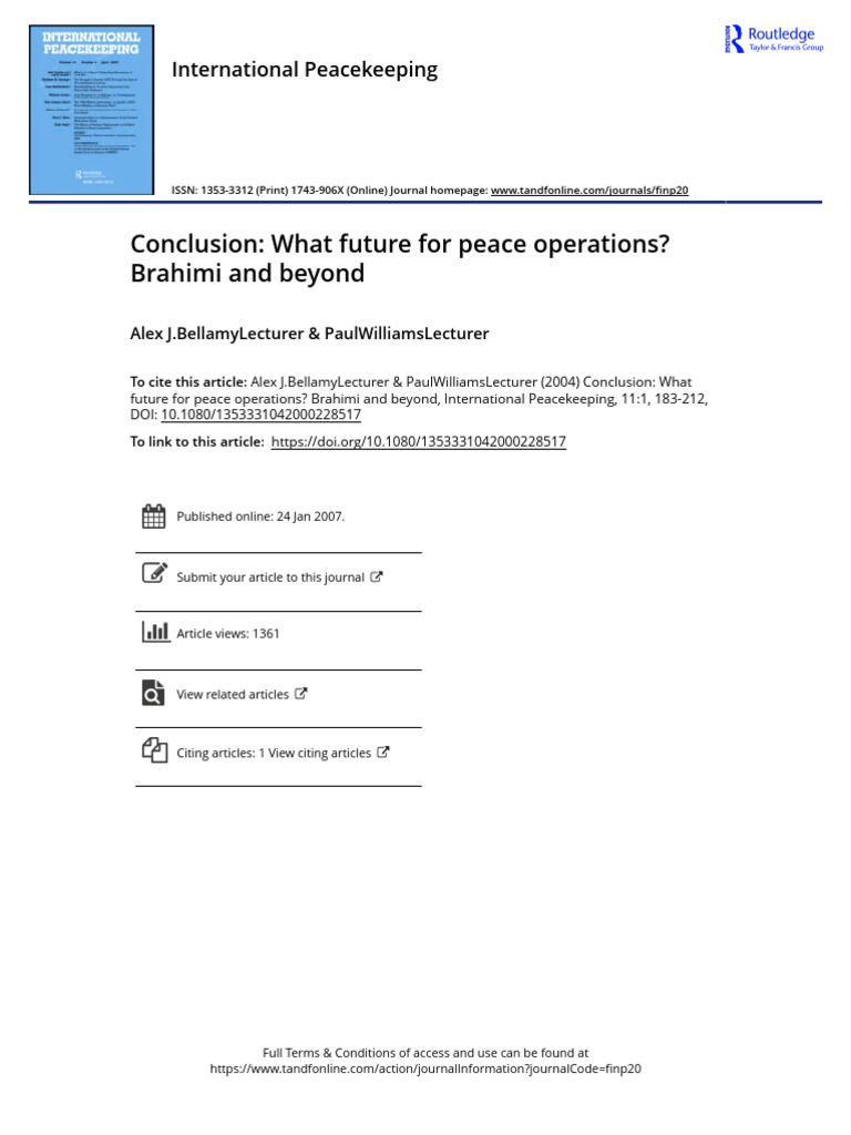 Conclusion What Future For Peace Operations Brahimi and Beyond | PDF ...
