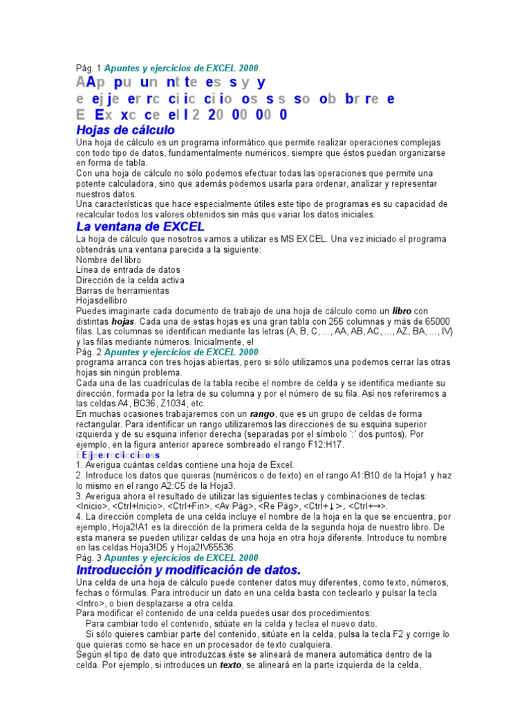 Apuntes y Ejercicios de Excel 2000 | PDF | Hoja de cálculo | Microsoft ...