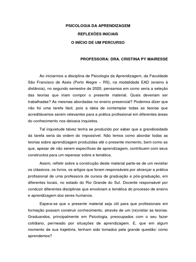 Teorias da Aprendizagem em Psicologia | PDF | Aprendizado | Behaviorismo