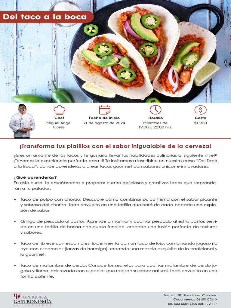 Curso de Tacos Gourmet en CDMX | PDF | Taco | Alimentos