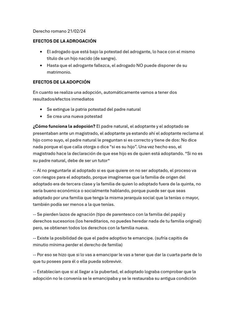 Efectos de Adrogación y Adopción en Derecho Romano | PDF | Matrimonio ...