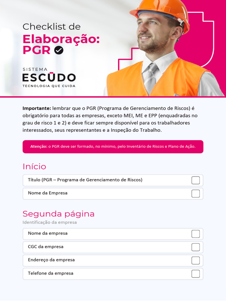 Checklist de Elaboração PGR | PDF | Fatores humanos e Ergonomia