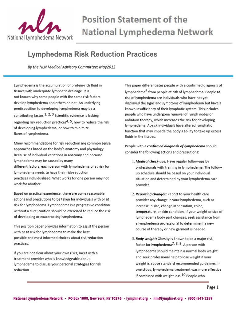 Lymphedema Risk Reduction Strategies | PDF | Edema | Vein