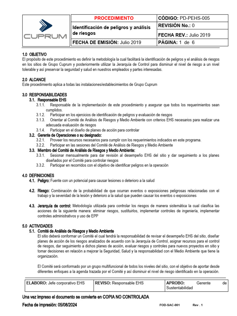 Identificación y Análisis de Riesgos EHS | PDF | Riesgo