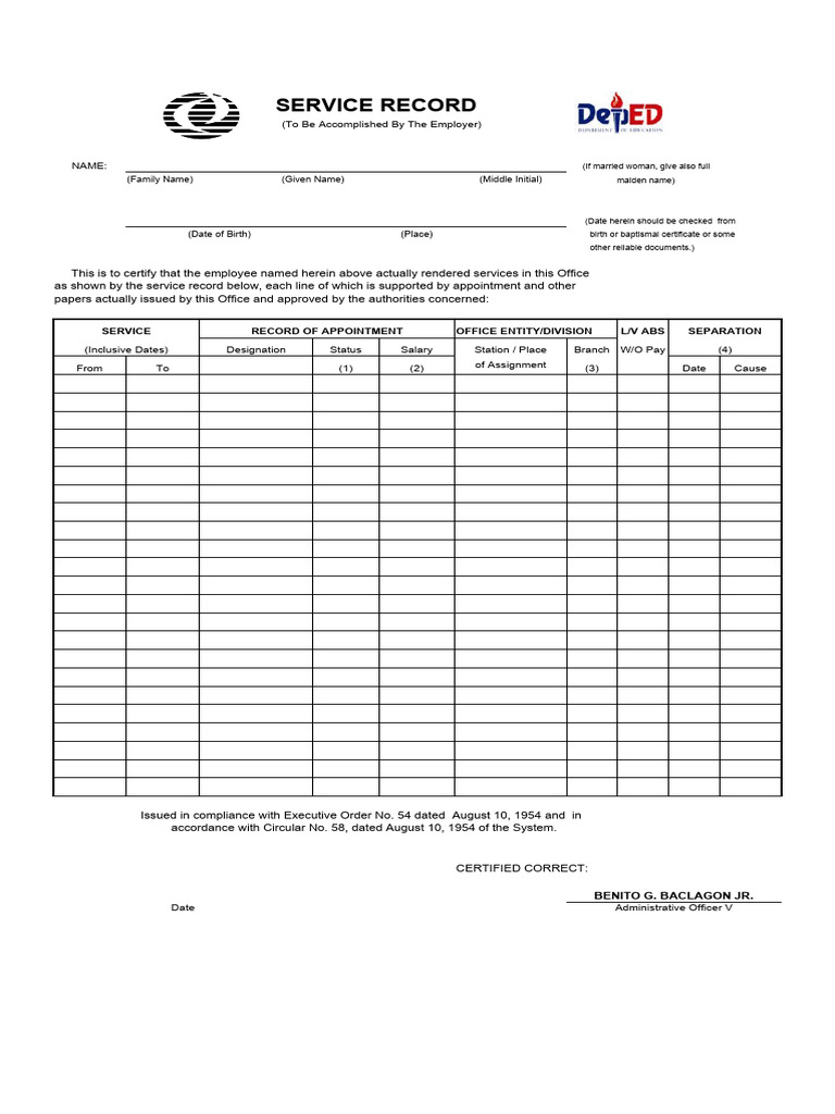 Employee Service Record Template | PDF