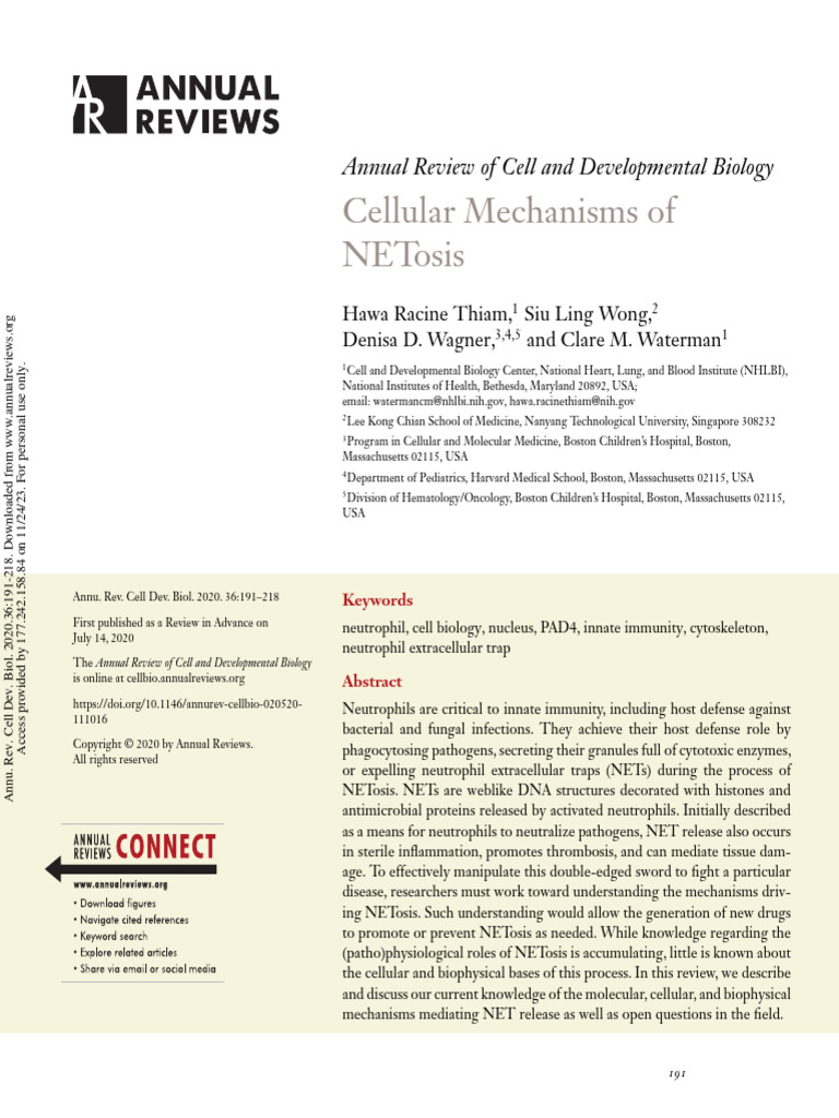 Thiam Et Al 2020 Cellular Mechanisms of Netosis | PDF | Reactive Oxygen ...