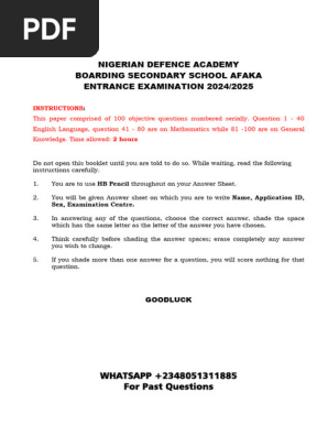 Free NDA Junior Secondary School Afaka Past Questions and Answers